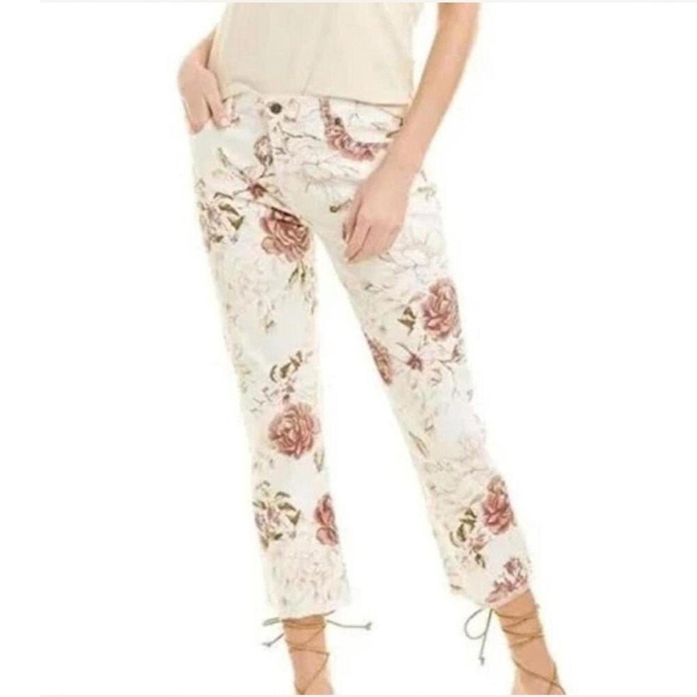 Johnny Was Jeans Womens‎ 29 The Cropped Boyfriend Floral Denim Straight Leg